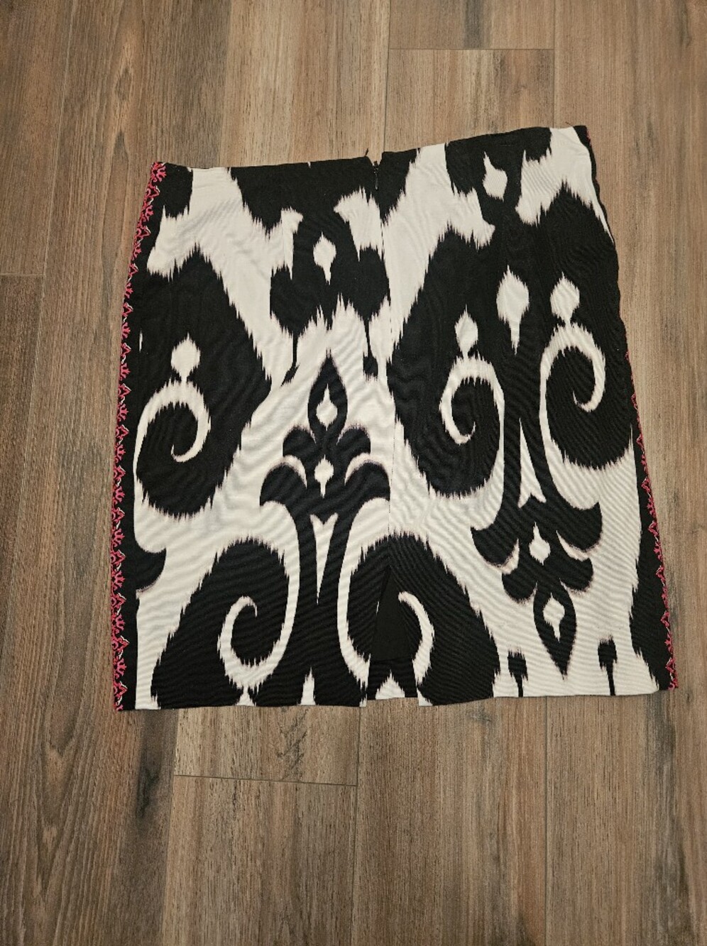 White House Black Market Black and White Printed Skirt with Pink Accent